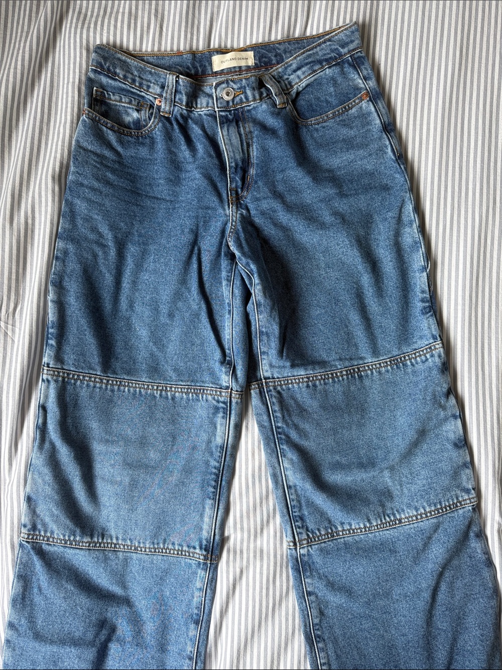 Straight-Leg Patch-Panel Jeans in Medium Blue by Unbranded